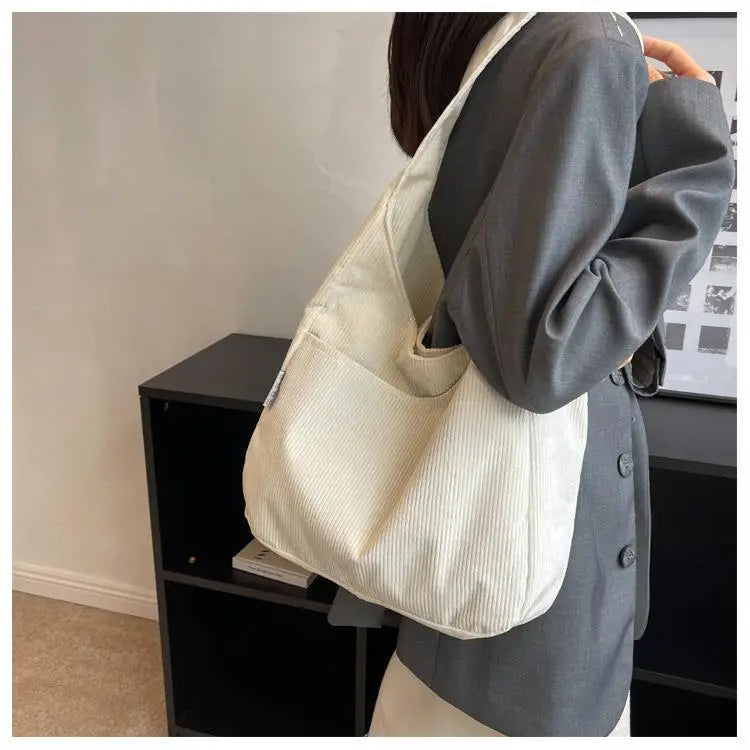 Canvas Corduroy Tote Bag | Simple Casual Large Capacity & Solid Shopper Bag Luxegan