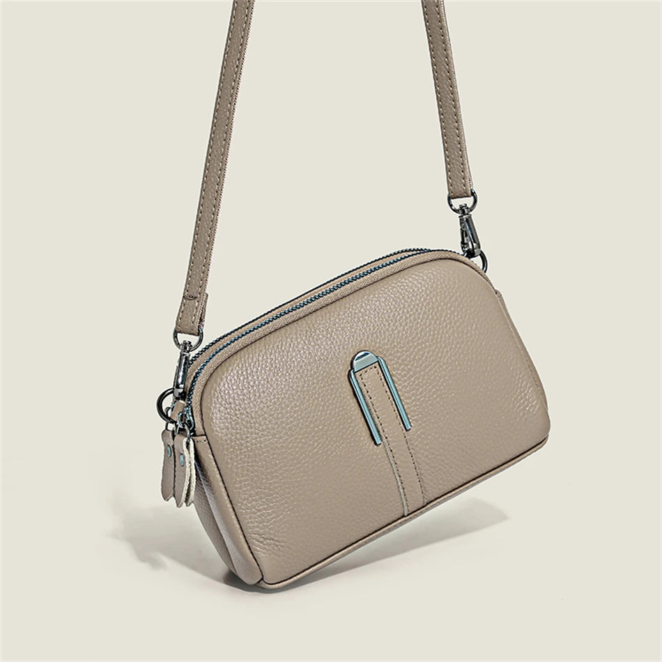 Luxury Genuine Leather Women's Crossbody Bag | Solid Color Shoulder Messenger & Clutch Phone Bag (Soft Cowhide, Sequined) Luxegan
