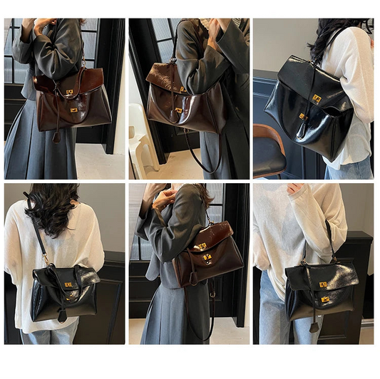 Parisian Luxury PU Leather Tote Bag | Large Capacity Minimalist Vintage Crossbody Shopper Handbag Luxegan