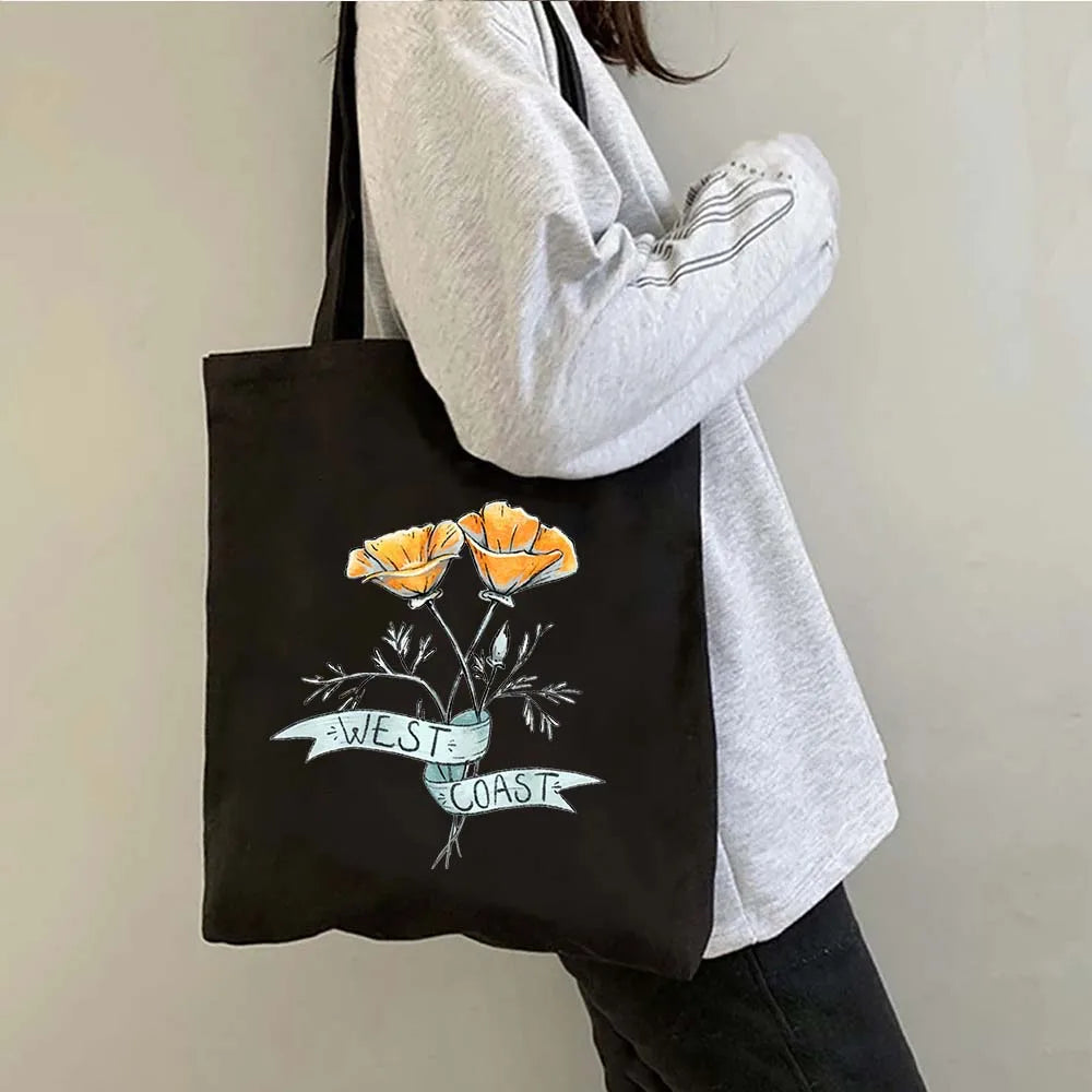 Succulove Floral Cotton Tote Bag | Large Capacity Handbag with Tulips, Hydrangeas, Sunflowers & More (Casual Shoulder Shopper, Eco-Friendly) Luxegan