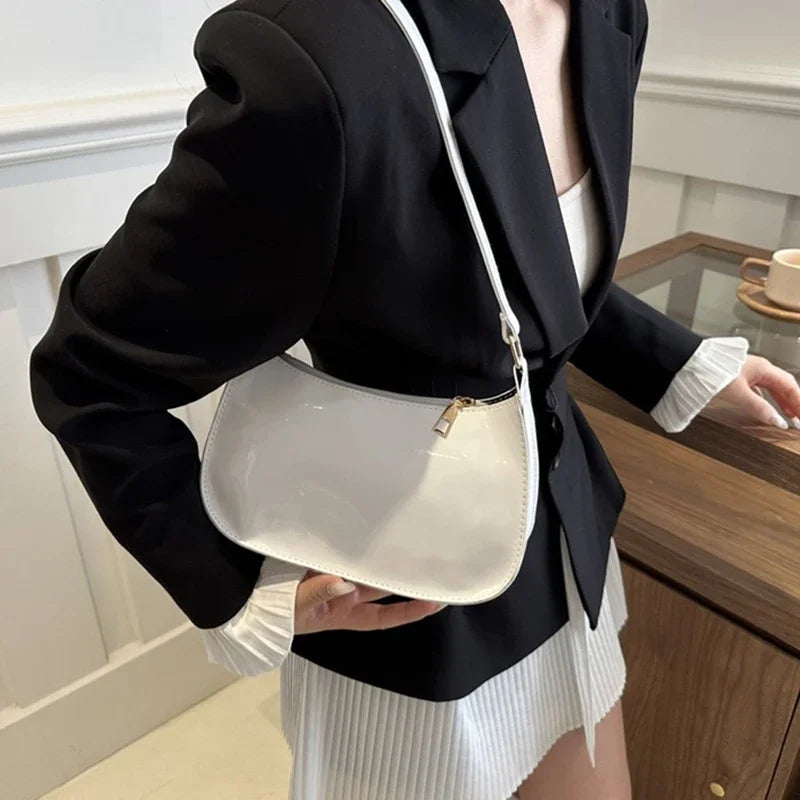 Retro Solid Color PU Shoulder Underarm Bag | Women Fashion Patent Leather Handbag | Casual Hobos Purses And Handbag Ladies Hand Bags Luxegan