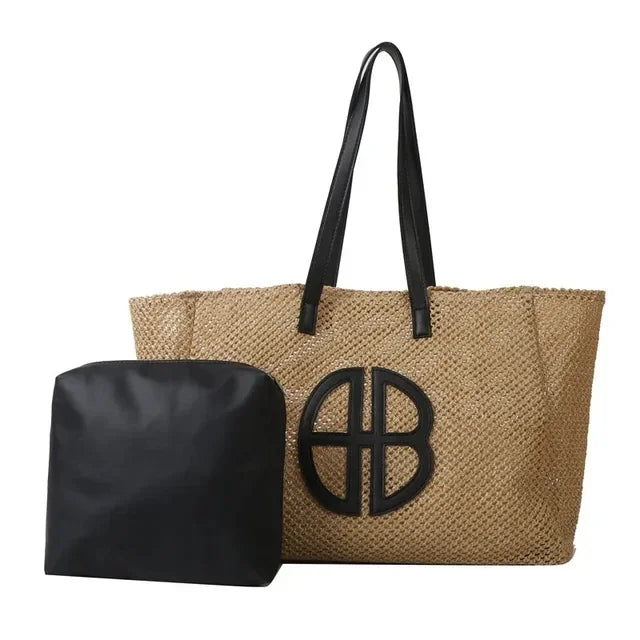 Straw Hollow Out Knitting Tote Bag | Large Capacity Handmade Shoulder Bag & Casual Beach Bag Luxegan