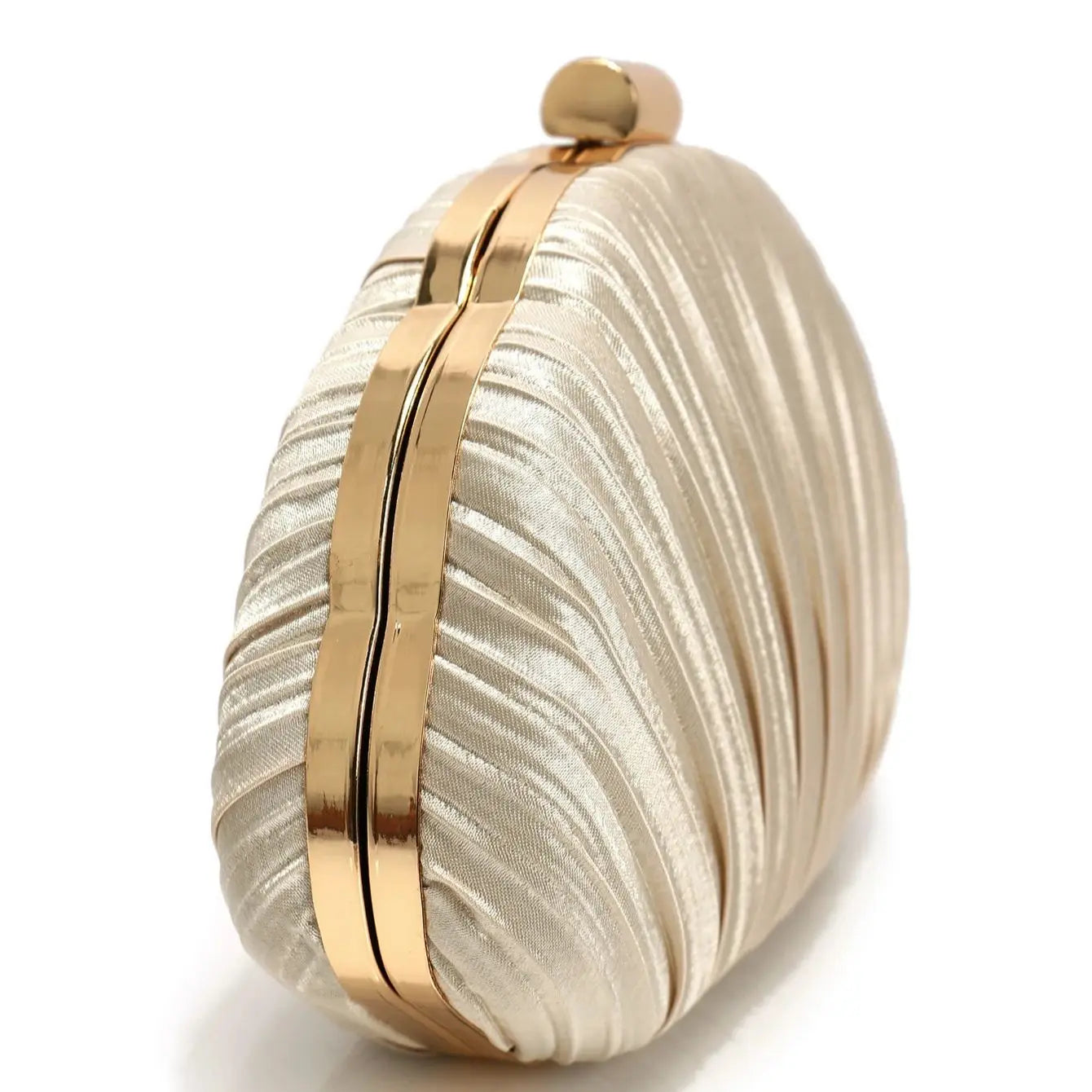 Polyester Ruched Shell Clutch | Hard Apricot Color Glitter Evening Bag Luxegan