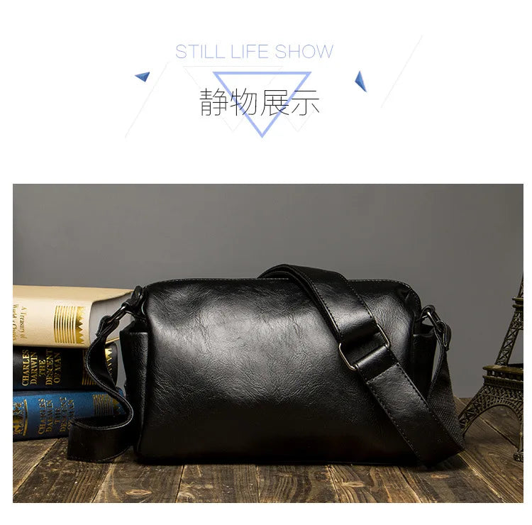 Soft Leather Men's Crossbody Bag | Shoulder Messenger Bag & Casual Simple Design Solid Sling Shoulder Bag Pack Luxegan