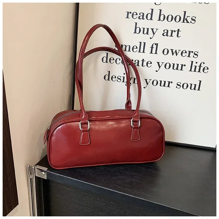 Retro Solid PU Leather Underarm Bag | Soft Korean Fashion Shoulder Purse Luxegan