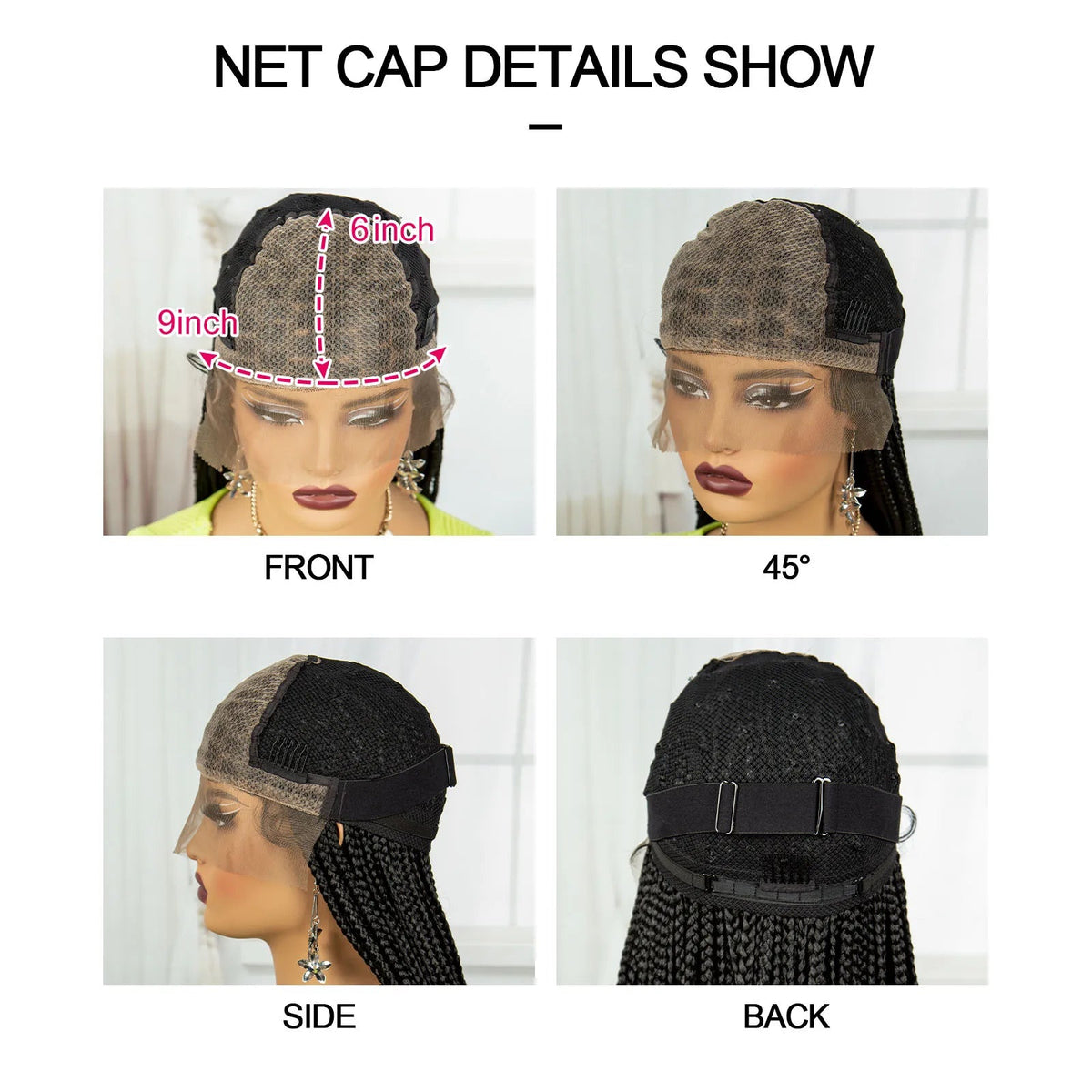 Synthetic Braided Wig Synthetic Hair Lace Front Wigs Box Braided Wigs for Black Women 36 Inches Micro Braids Wigs with Baby Hair Luxegan
