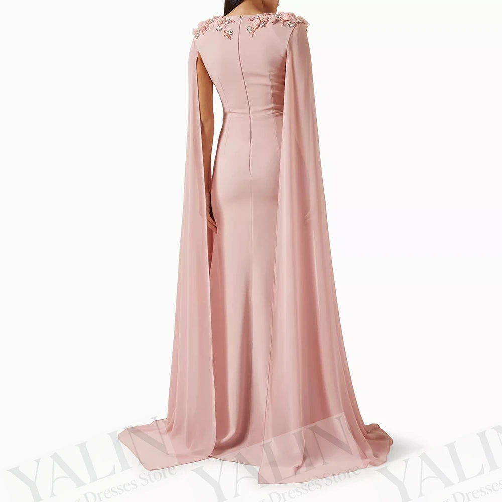  Floral Crystal Stole A-Line Evening Gown | V-Neck Sleeveless Floor-Length Prom Dress Luxegan