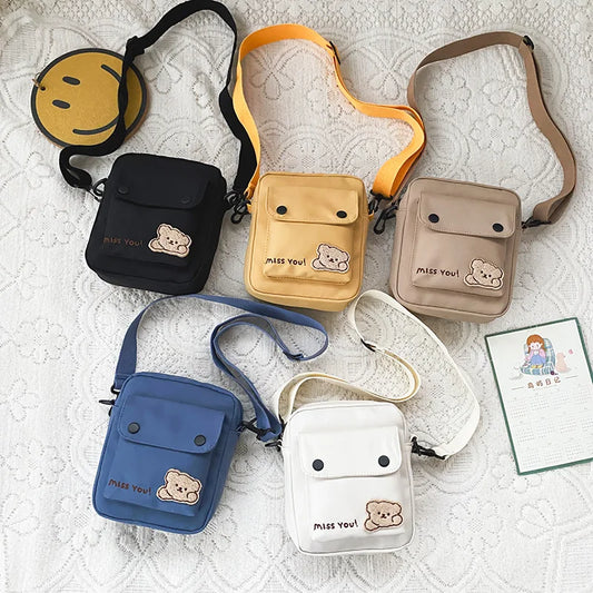 Cute Bear Nylon Bag | Preppy Mini Crossbody & Shoulder Purse Luxegan