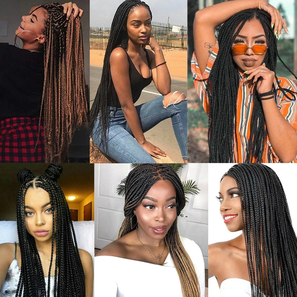 New Style Ombre Box Braided Wigs For Women Braided Wig Fake Scalp Wholesale Wigs Perruque Longue Synthétique Braiding Hair Wig Luxegan