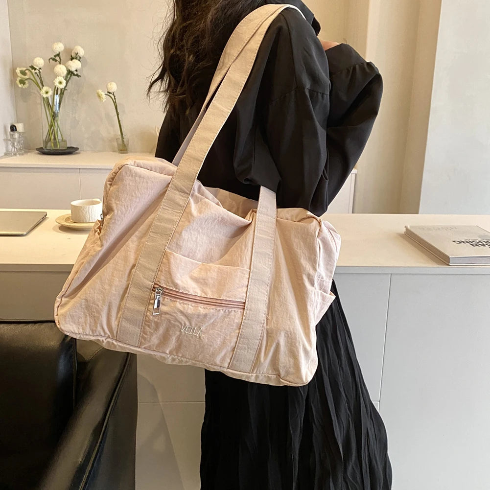 Unisex Simple Crossbody Bag Oxford Cloth Everyday Overnight Bag | Solid Color Lightweight Tote Handbag Outdoor Short Trip Bag Luxegan