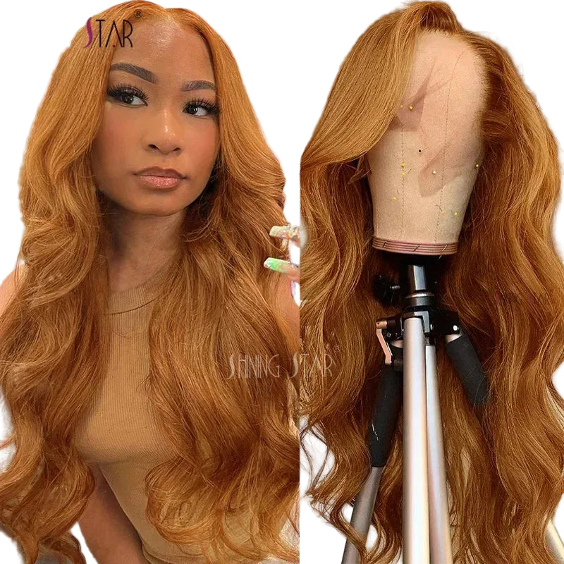 Ginger Blonde Body Wave Wig | Sophisticated 13x4 HD Transparent Lace Frontal | Elegant "Honey Ginger" Brazilian Human Hair | "Dignified" 16–32 Inch Pre-Plucked Remy Hair for Radiant Versatile Styling Luxegan