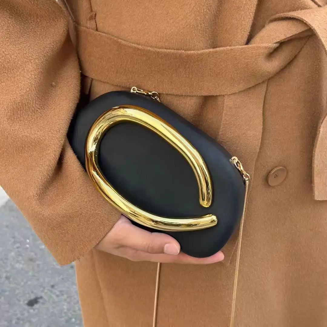 Gold Metal Closure Box Clutch | Sophisticated Sequined Evening Purse | Elegant Wedding & Party Handbag | "Dignified" Soft PU Clutch for Versatile Seasonal Styling Luxegan