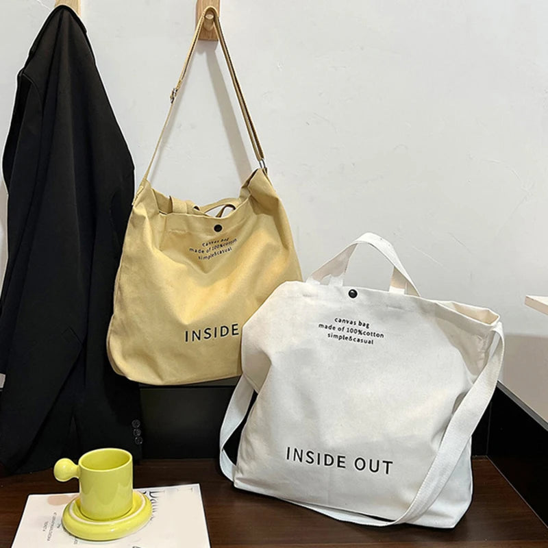 High-Quality Women’s Canvas Shoulder Bag | Sophisticated Cotton Cloth Shopping Bag | Elegant Large Tote for Students & Girls | Fashion-Forward Solid Color Book Bag with Secure Zipper Luxegan