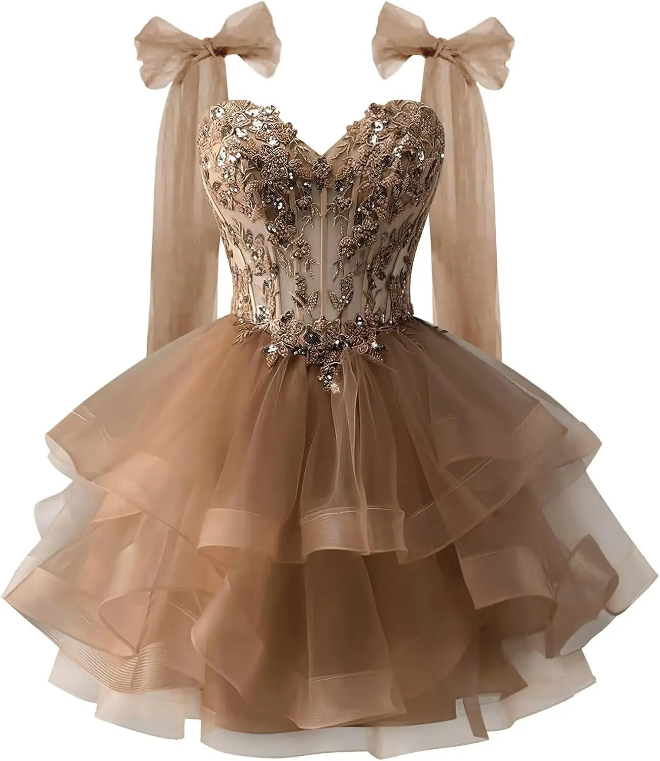 Tiered Tulle Homecoming Dresses Sparkly Lace Applique Bow Straps Short Prom Dress for Teens Cocktail Dress Graduation Dress