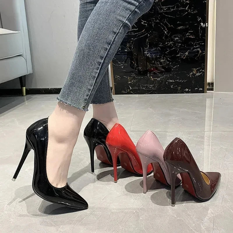 Sexy 12cm Stiletto Pumps | Sophisticated Patent Leather Pointed Toe | Elegant "Super High" Red Dress Heels | "Dignified" Big Size 35–50 Handmade Shoes for Radiant Versatile Styling Luxegan