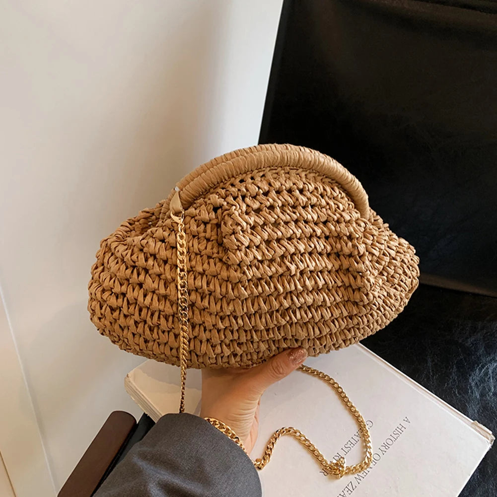 Women's Straw Woven Bag | Chain Strap Clutch Purse & Stylish Crossbody Bag Luxegan