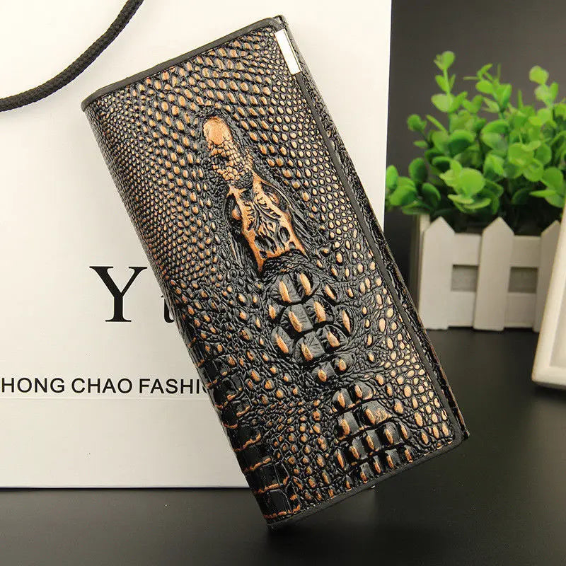 Women PU Leather Handbag Crocodile Pattern Long Wallet Large Capacity Clutch Phone Bag Coin Purse Card Card Holder for Party