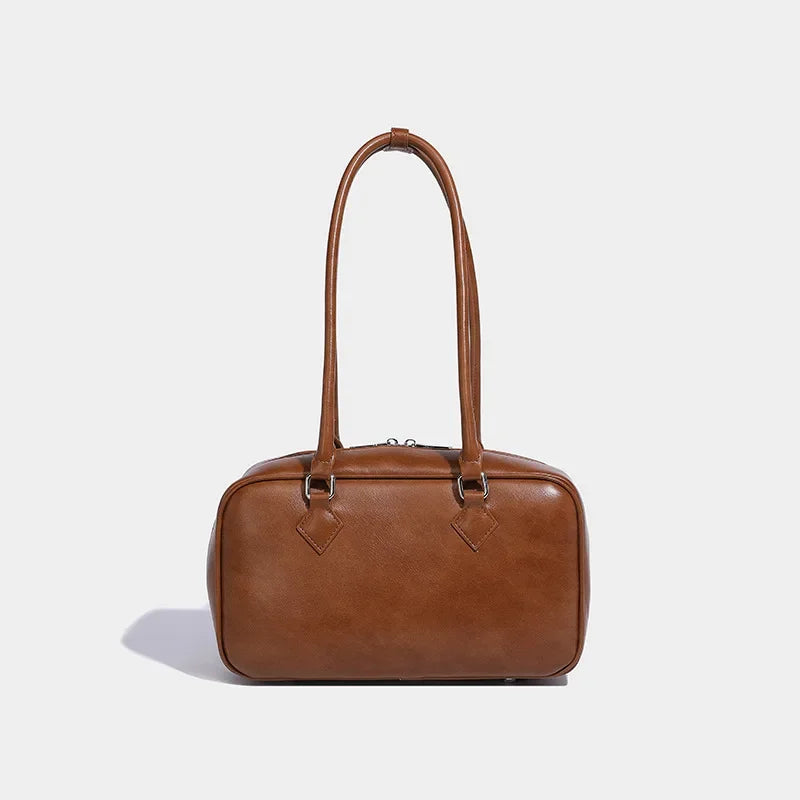 Retro PU Leather Underarm Bag | Sophisticated Solid Color Shoulder Silhouette | Elegant "Spring Fashion" Luxury Handbag | "Dignified" Simple Lady Purse for Radiant Versatile Styling Luxegan