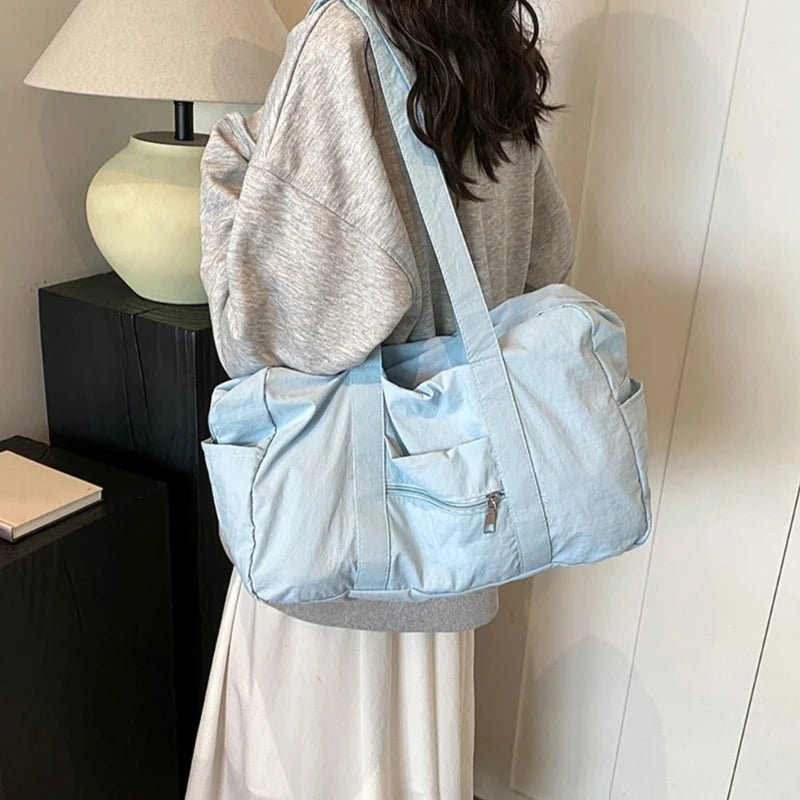 Nylon Solid Bucket Bag | Soft Practical Large Storage Underarm Crossbody Bag Luxegan