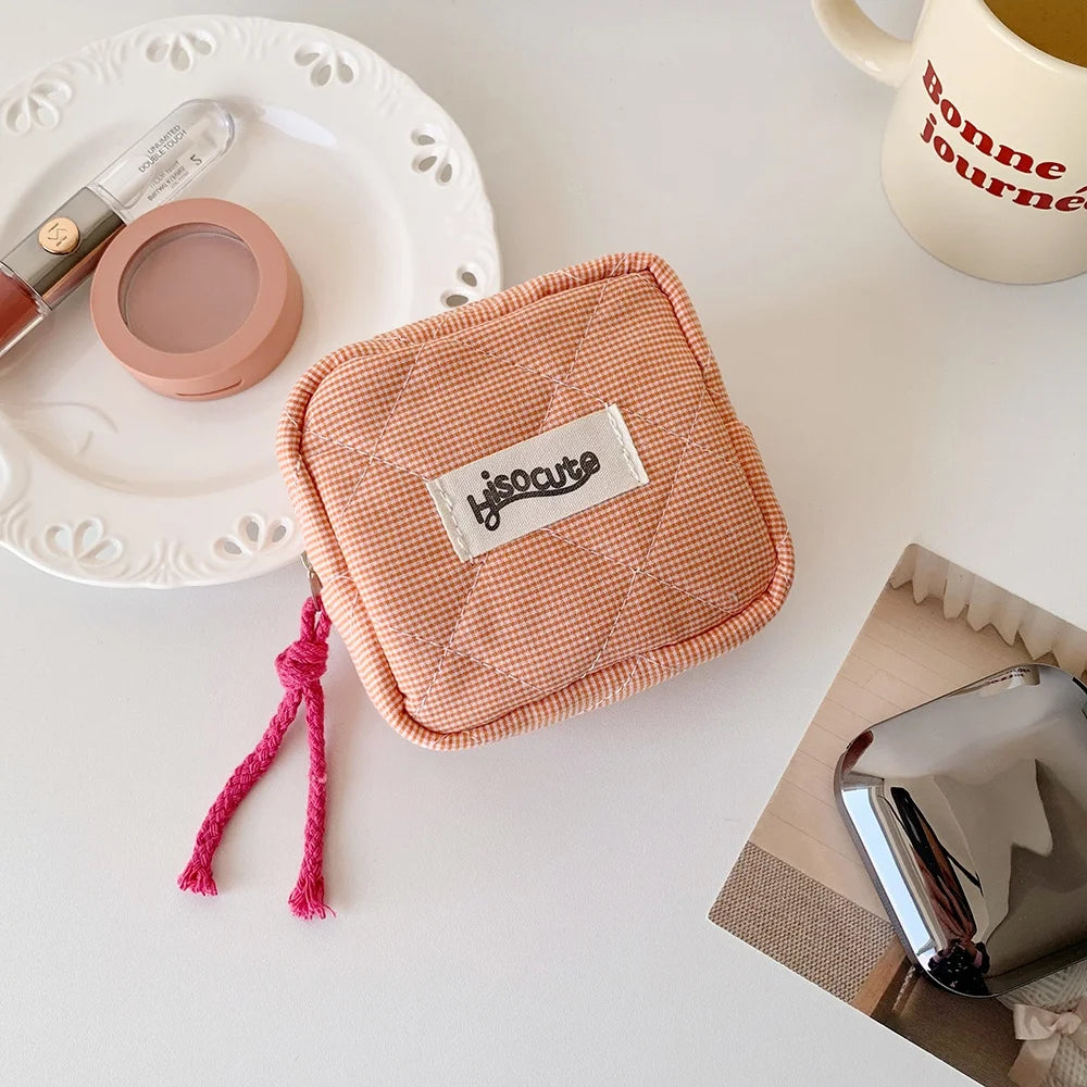 Korean Simple Square Grid Coin Purse | Portable Zipper Storage Bag Luxegan