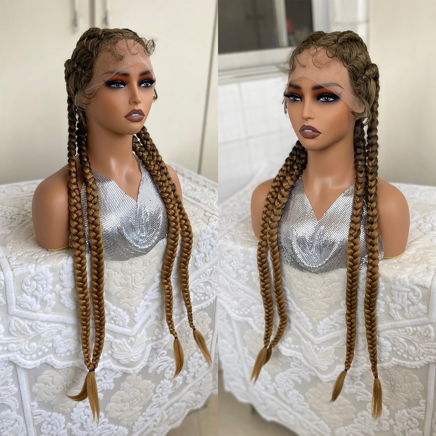 32 Inch Senegalese Twist Lace Front Wig | 4 Twist Cornrow | With Baby Hair | Synthetic Crochet Braids