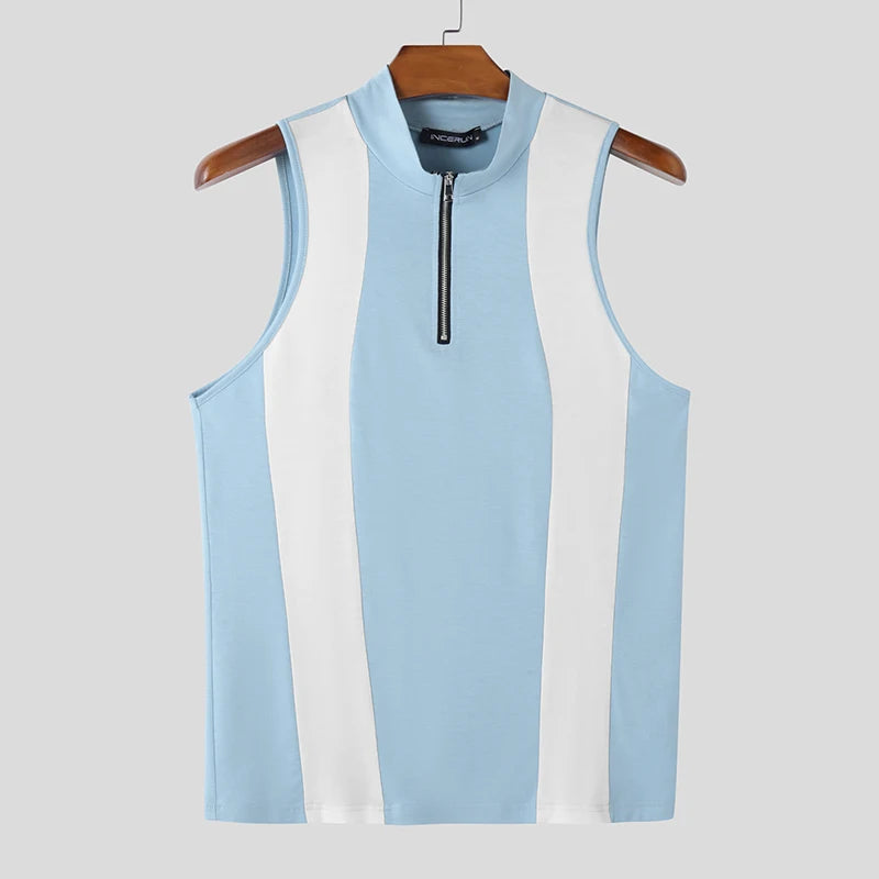 Spliced Contrast Zipper Vest | Sophisticated American Style Sleeveless Silhouette | Elegant "Patchwork" Summer Streetwear | "Dignified" Broadcloth Blend for Radiant Versatile Styling