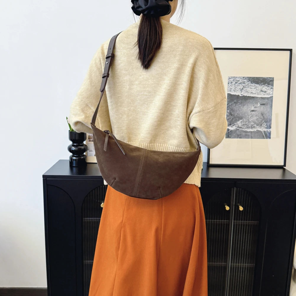 Soft Suede Hobo Crossbody | Simple Winter Shopper Bag Luxegan