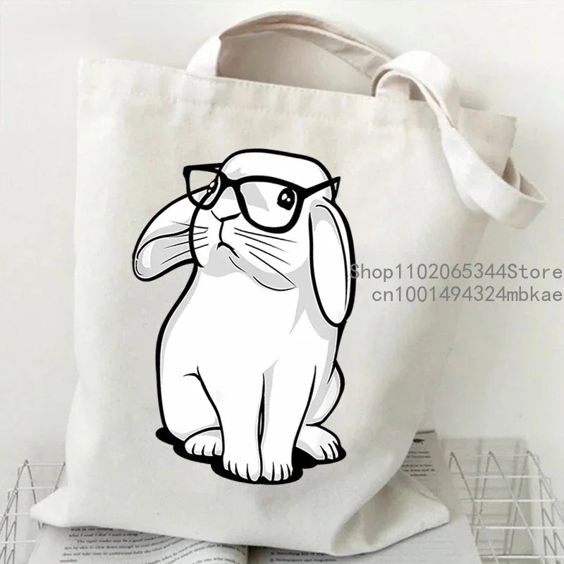 Cute Rabbit Pattern Canvas Tote Bag | Unisex Cartoon Bunny Portable Shopping Bag | Fashion Large Capacity Teen Daily Handbags Luxegan
