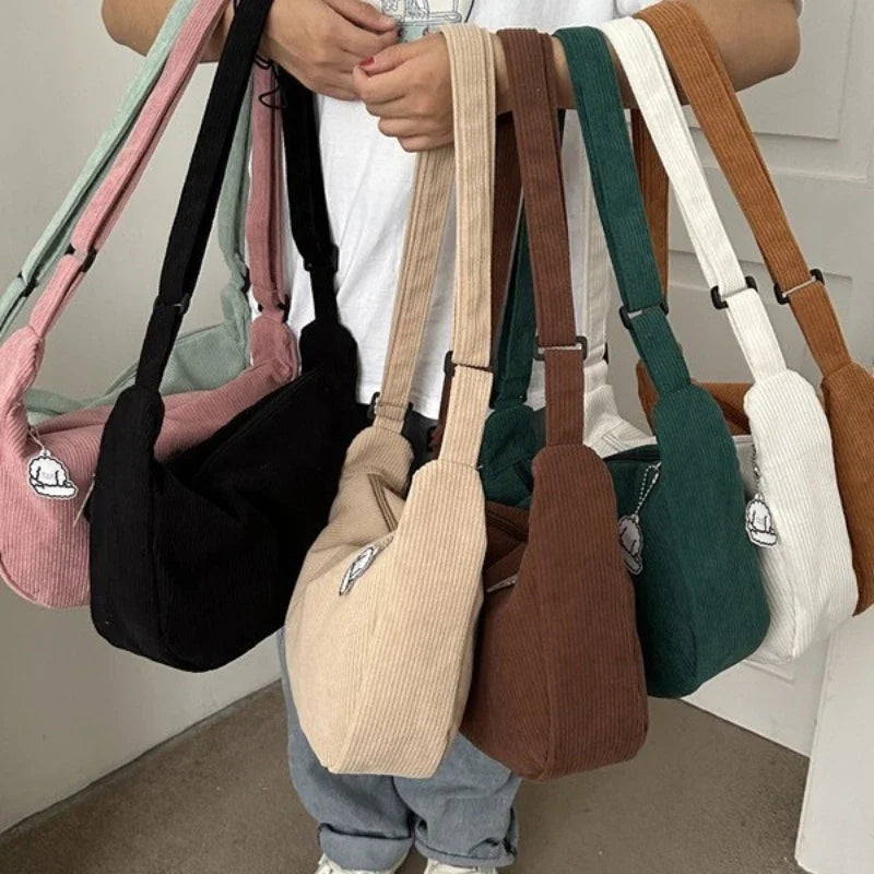 Corduroy "Lazy Wind" Dumpling Bag | Japanese Literary & Korean Casual Handbag Luxegan
