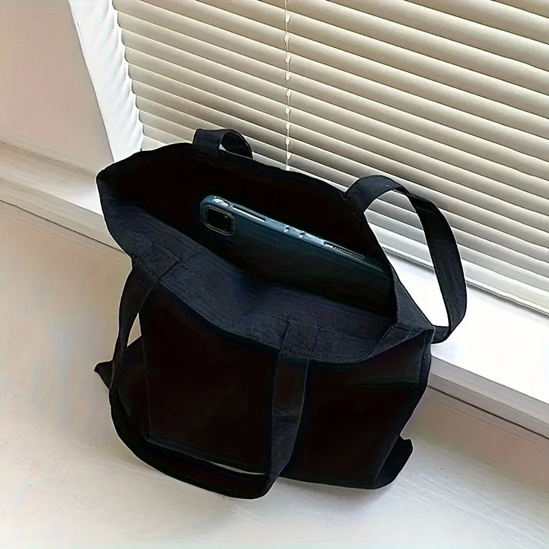 New York Print Women's Canvas Tote Bag | Classic Large Capacity Shopper | Sustainable Square Canvas Shoulder Bag & Handbag Luxegan