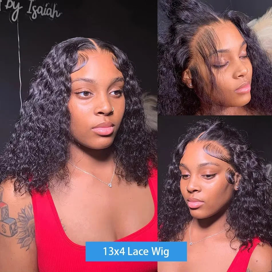 100% Human Hair Loose Deep Wave Short Bob Wig | 14 Inch 200 Density Vietnamese Remy 13x4 Transparent Lace Front Wig Luxegan