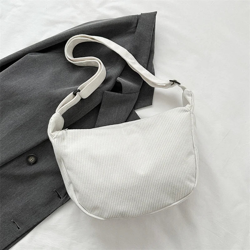 Japanese Literary Corduroy Dumpling Bag | Minimalist "Lazy Wind" Crossbody & Shoulder Bag | Unisex Korean-Style Casual Tote for Students Luxegan