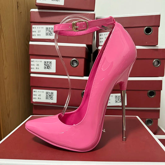 16cm Handmade Extreme Metal Stilettos | Sophisticated Patent Leather Pointed Toe Heels | Elegant "Red Interior" Party Pumps | "Dignified" Unisex & Crossdresser Extreme High Heels for Radiant Versatile Styling Luxegan
