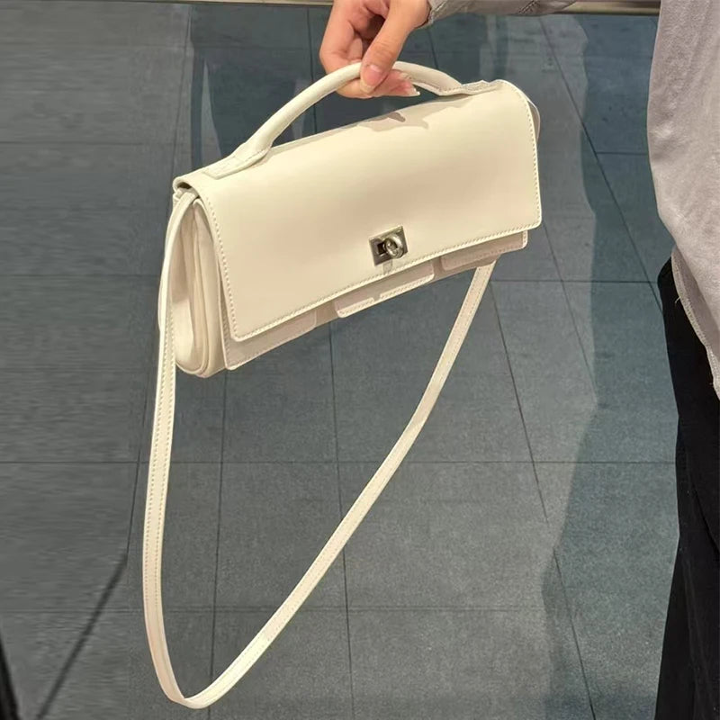 Genuine Leather Solid Satchel | Soft Black Lock Design Shoulder Crossbody Bag Luxegan