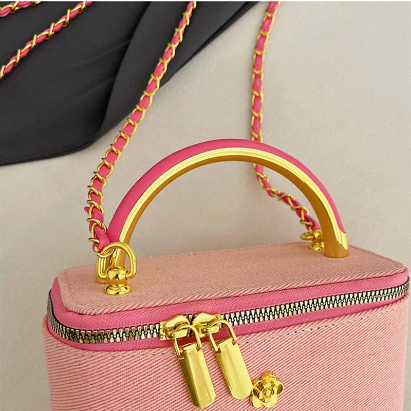 Denim Knitting Box Bag | Hard Luxury Designer Small Square Chain Crossbody Luxegan