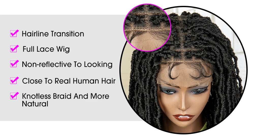 Super Long 36 Inches Synthetic Full Lace Dreadlock Box Braided Wigs for Afro Black Women Black Knotless Braiding Wigs Luxegan