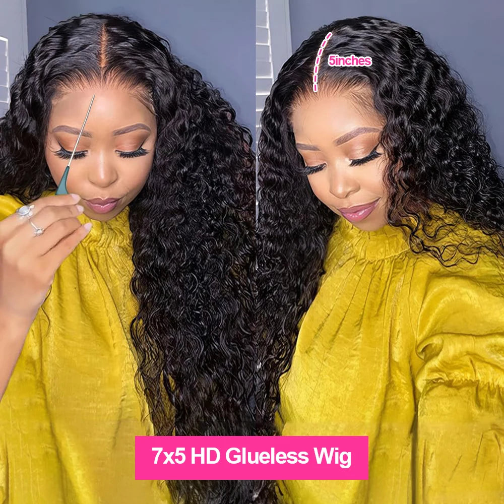 Water Wave Glueless Wig | Sophisticated HD Lace "Wear & Go" Silhouette | Elegant 250% Density Deep Wave Hairpiece | "Dignified" Swiss Lace Brazilian Human Hair Wig for Radiant Versatile Styling Luxegan