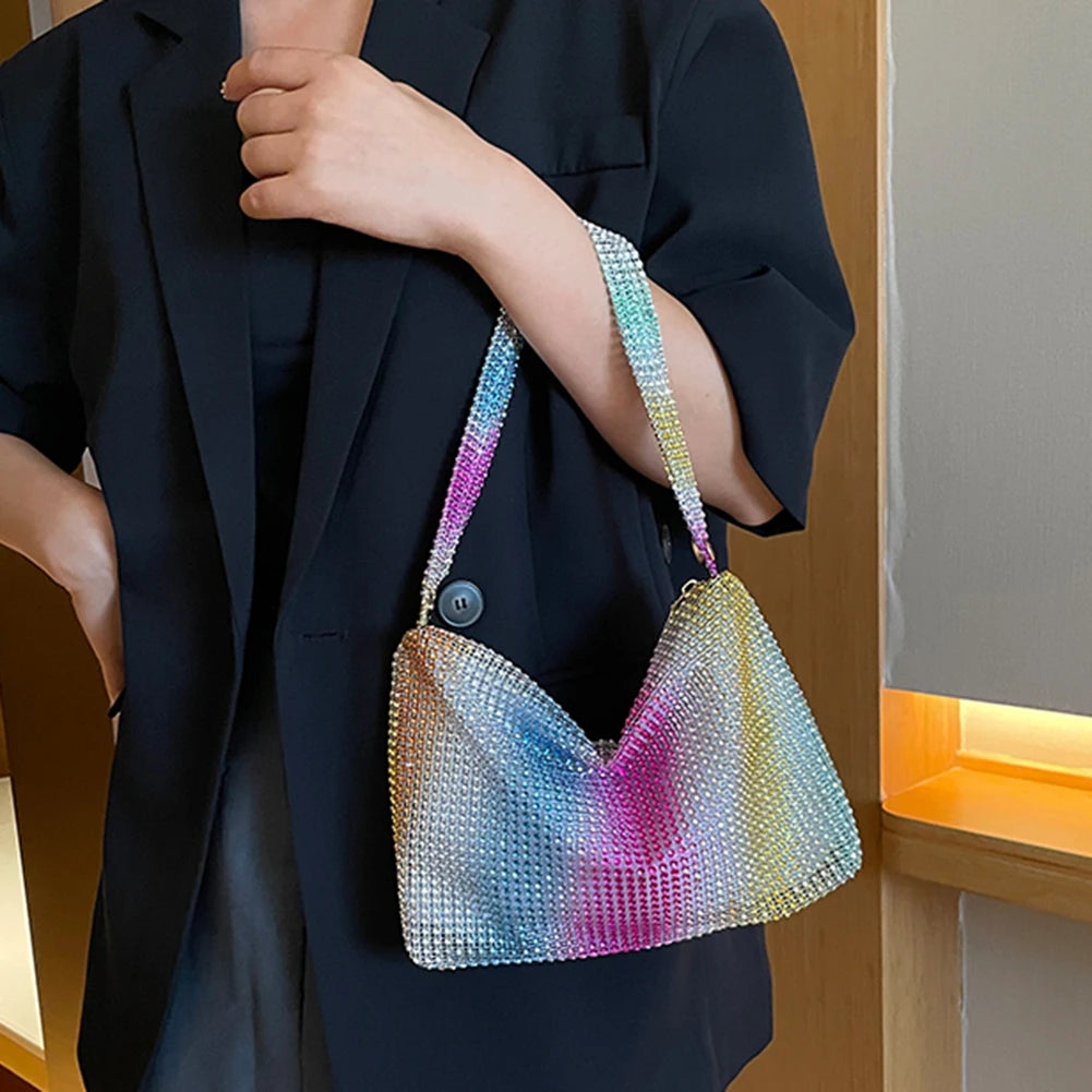 Glitter Rhinestone Evening Dinner Clutch | Sophisticated Stylish Large Capacity Underarm Bag | Elegant Everyday Sparkling Shoulder Bag | "Dignified" Soft Polyester Minaudière for Versatile Styling Luxegan