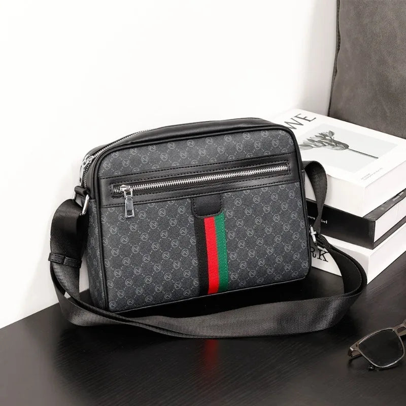 Fashion Men's Luxury Brand Crossbody Bag | Sophisticated Letter Printed Shoulder Messenger Bag | High-End Designer Sling Satchel | Versatile Men’s PU Leather Side Bag with Smart Partitioning Luxegan