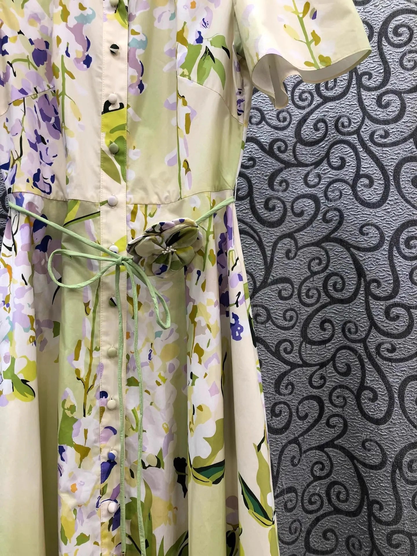 Premium 100% Cotton Long Dress for Women | Sweet Floral Print Luxury Maxi Dress | Elegant Single-Breasted Turn-Down Collar Dress | Regular Fit Short Sleeve Ankle-Length High Street A-Line Gown Luxegan