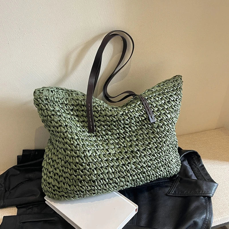 Bohemian Straw Woven Tote | Casual Large Capacity Beach Bag Luxegan