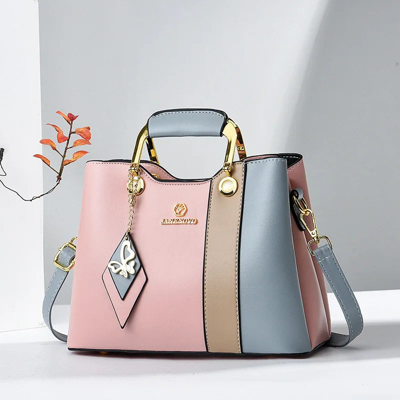 Women’s Fashion Cat-Themed Satchel | Sophisticated Top-Handle Handbag | Fashion-Forward Patchwork Shoulder Bag | Elegant Crossbody Purse with Tassel Decoration Luxegan