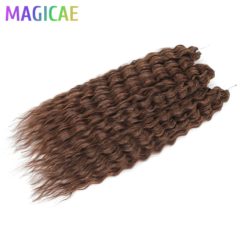 22 Inch Deep Water Wave Crochet Braids – 3 Pcs 300g Bio-Protein Synthetic Hair Bundles for Women