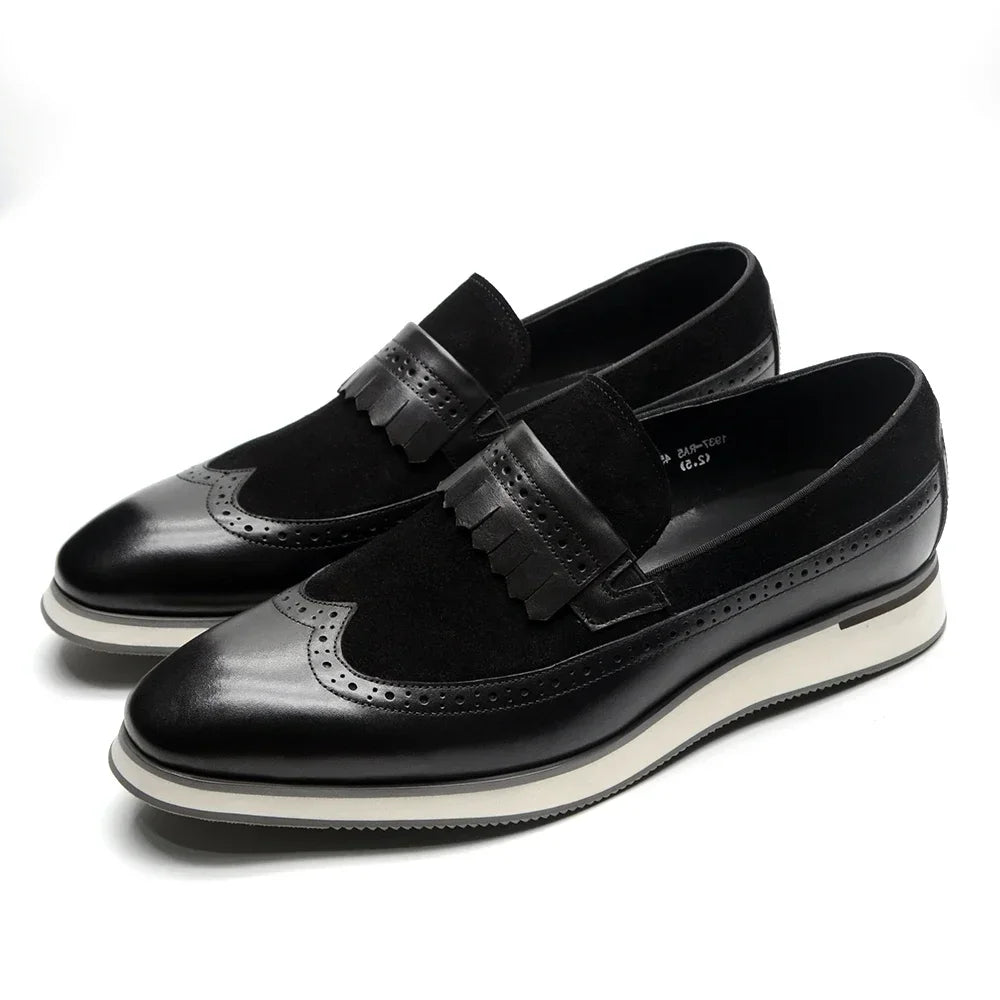 Many Colors Classy Men's Genuine Leather Tassel Loafers | Cow Suede Wingtip Brogue Casual Business Flats Luxegan