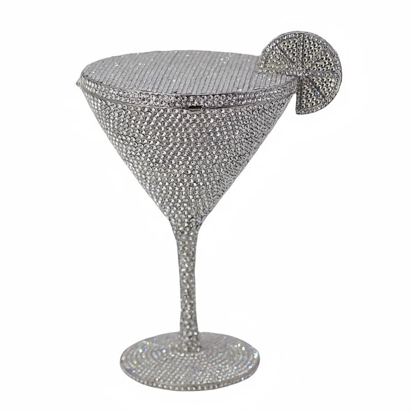 Cocktail Cup Crystal Evening Bag | Sophisticated Rhinestone Bridal Handbag | Elegant Metallic Dinner Clutch | "Dignified" Hard-Shell Minaudière with Hollow-Out Detail Luxegan