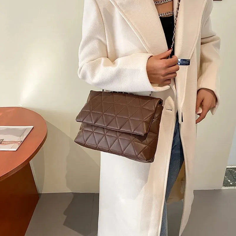 Moderate Plaid Embroidery Flap Crossbody | Casual Chain Shoulder Bag Luxegan