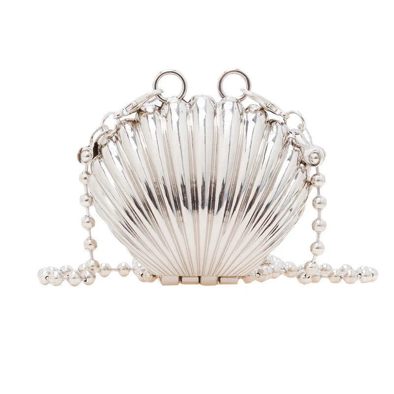 Metallic Heart Shell Minaudiere | Hard Golden/Silver Designer Evening Clutch Luxegan