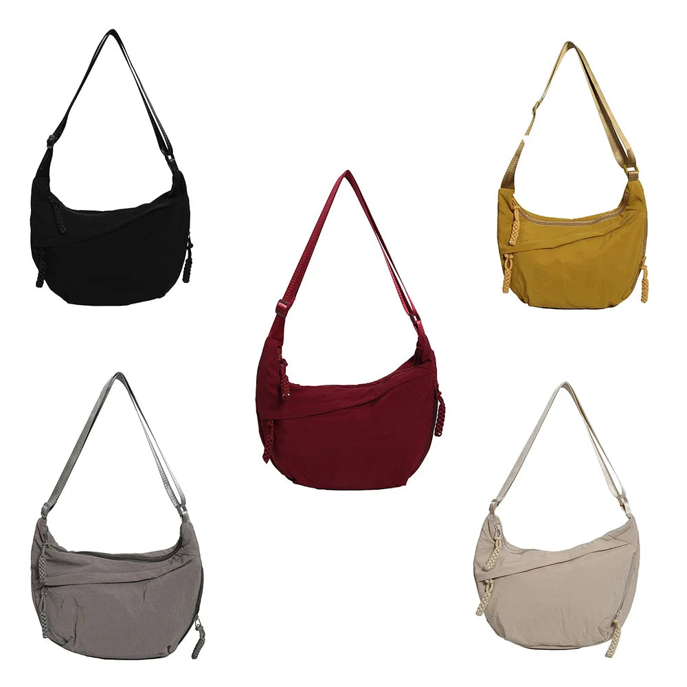 Solid Color Trendy Single Shoulder Bag | Women's Daily Casual Simple Dumpling Bag Versatile Canvas Bag Luxegan