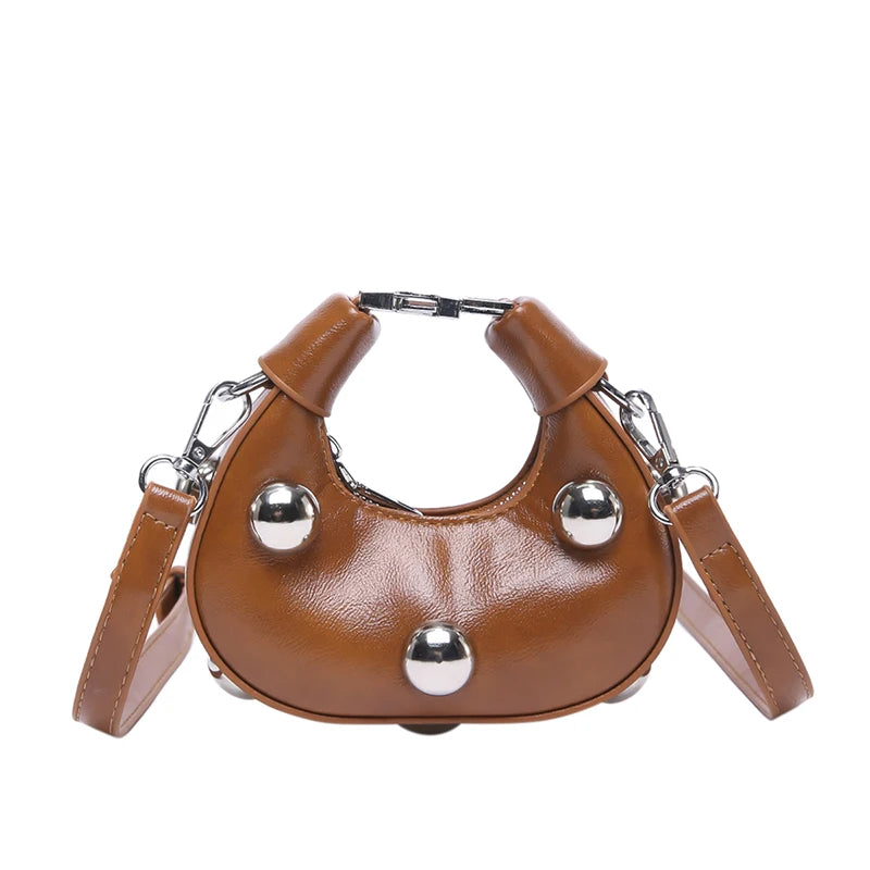 Retro Versatile Ladies Mini Handbag | Women's Big Rivet Personality Luxury Designer Crossbody Bags & Streetwear Shoulder Bag Luxegan