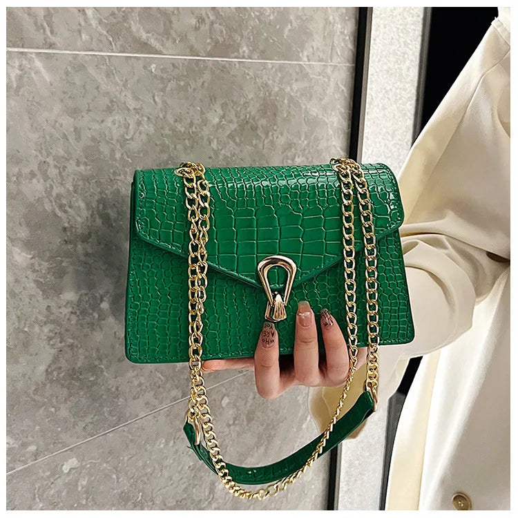 Crocodile Pattern Shoulder Bag | Chain Crossbody & Clutch Luxegan